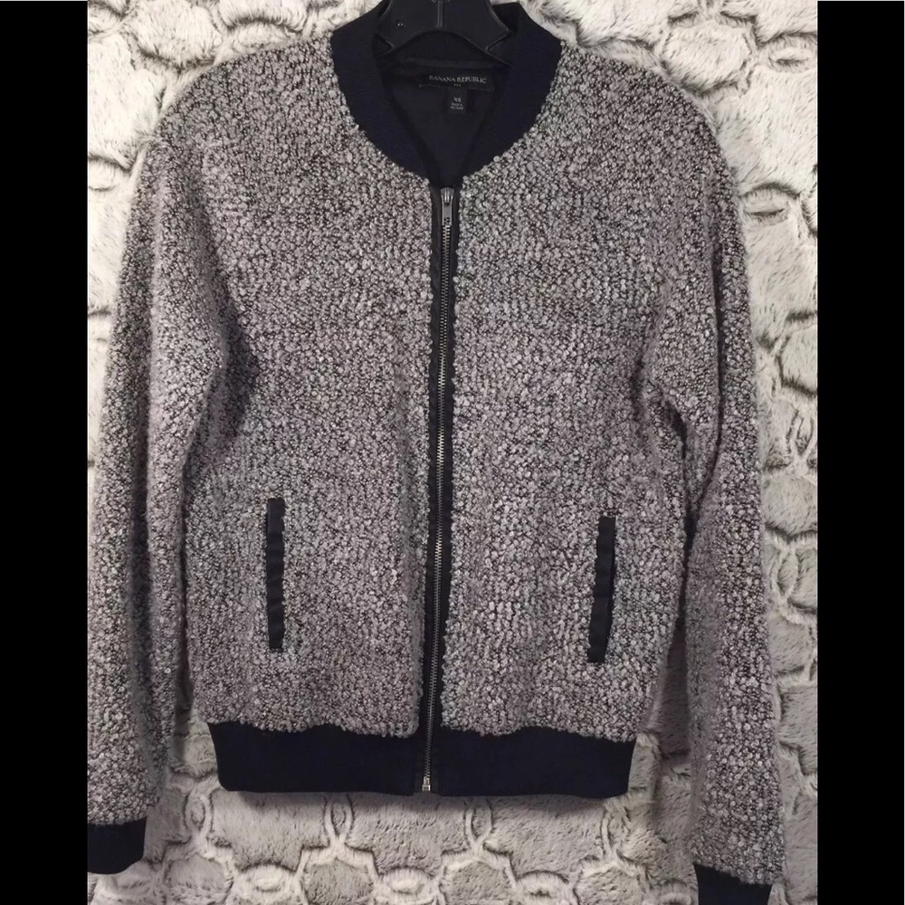 Banana Republic XS Sherpa Bomber Zipper Jacket gray black